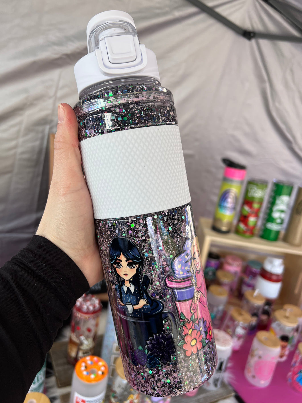 Wednesday Snowglobe Glitter water bottle