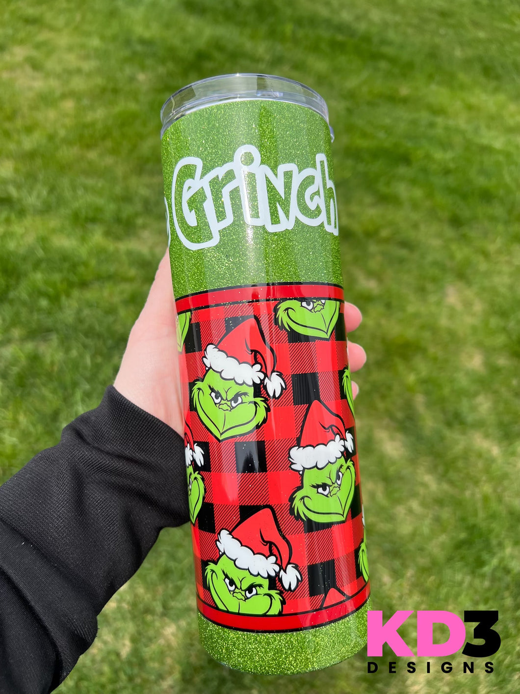 Plaid The Grinch Glitter Tumbler