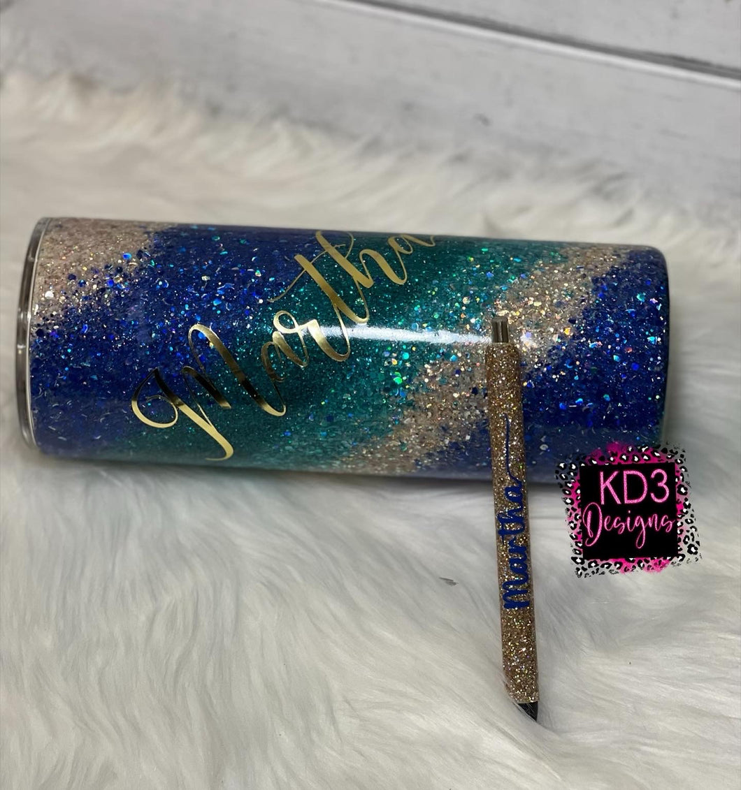 Ocean Blues Swirl Glitter Tumbler