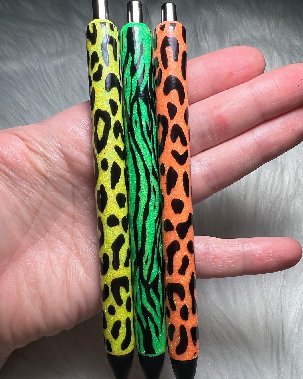 Neon Leopard & Zebra Print Glitter Pens