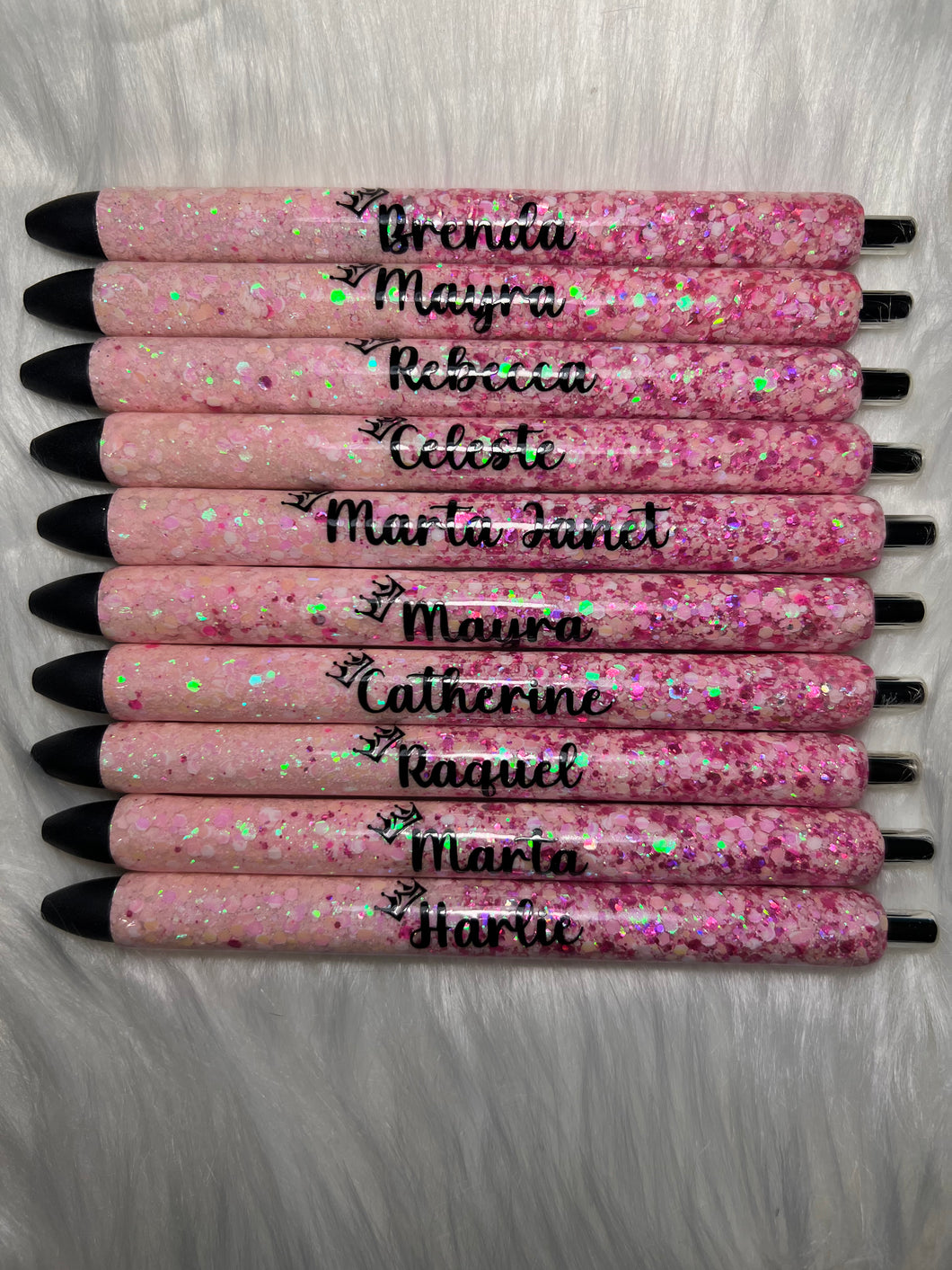 Custom Pink Glitter Pens with Crown