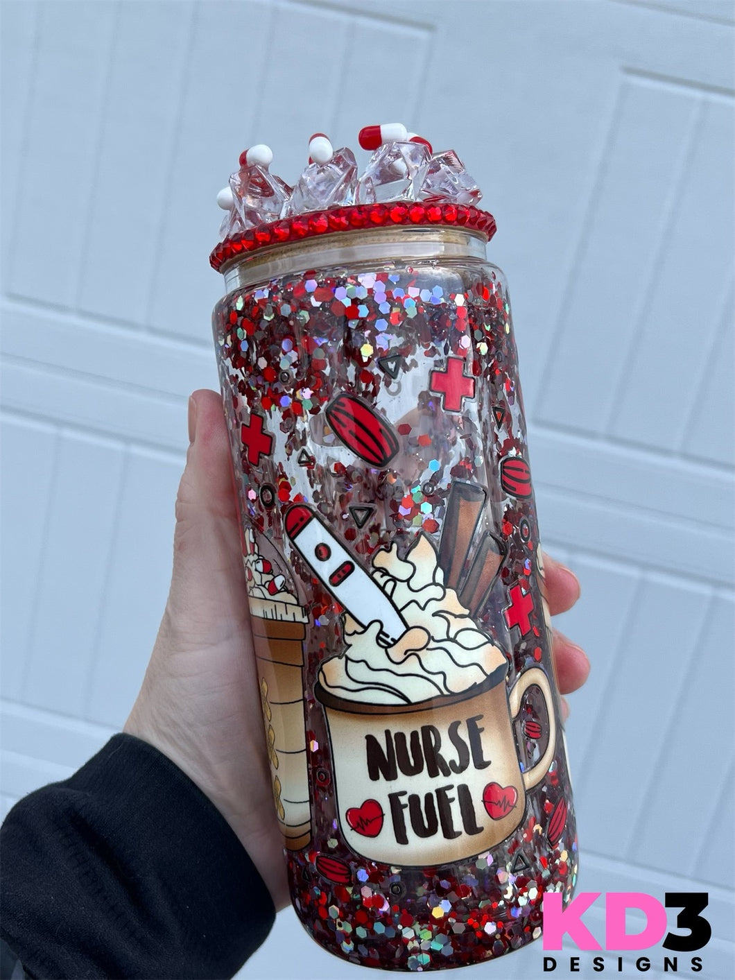 Nurse Fuel Snowglobe Glitter Tumbler