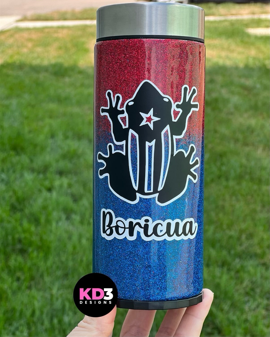 Boricua 12 oz Skinny can cooler glitter tumbler