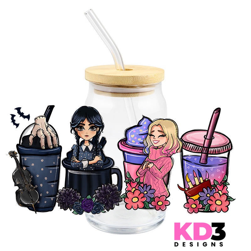 Girl in Black & Friend: Coffee Inspired UV DTF WRAP (K105)